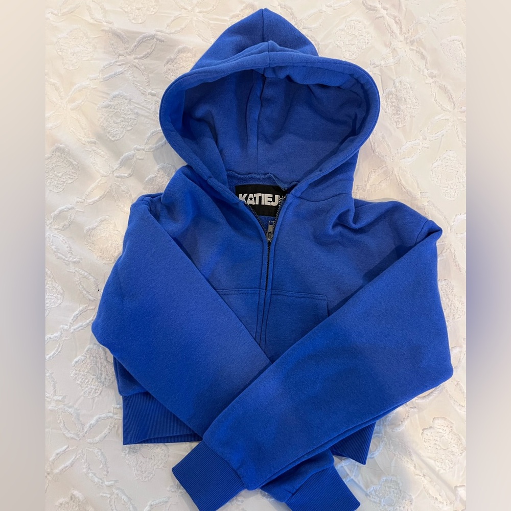 KATIE J NYC Dylan Crop Hoodie Electric Blue Tween M - Picture 2 of 7